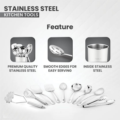 AVADOR® Premium 10-Piece Stainless Steel Kitchen Tool Set with White/ Cream Holder