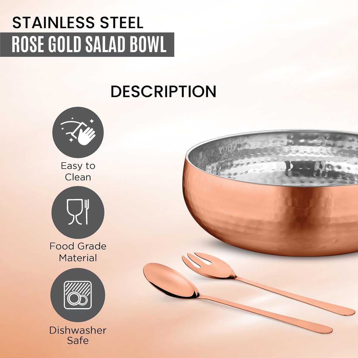 AVADOR® 3-Piece Premium Stainless Steel Salad Mixing Bowl Set - Rose Gold