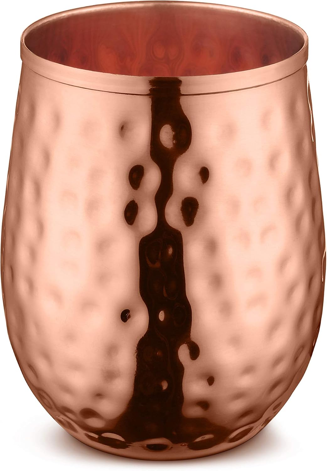 AVADOR® Handcrafted Set of 4 Pure Copper Glass Drinkware Tumblers, Hammered Finish, 16 Oz.