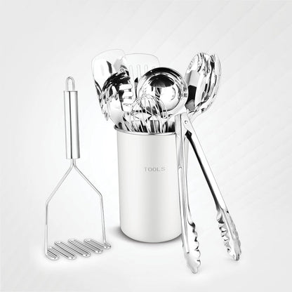 AVADOR® Premium 10-Piece Stainless Steel Kitchen Tool Set with White/ Cream Holder