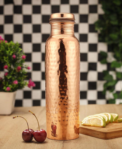AVADOR® Handcrafted Pure Copper Water Bottle Vessel Hammered Finish 30 Oz. Leak Proof Gift Set Box