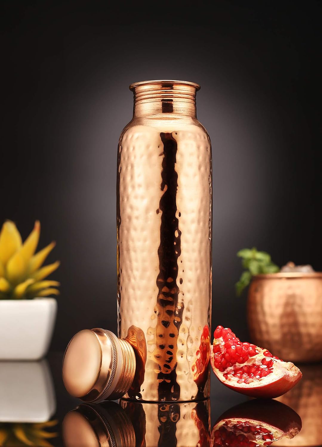 AVADOR® Handcrafted Pure Copper Water Bottle Vessel Hammered Finish 30 Oz. Leak Proof Gift Set Box