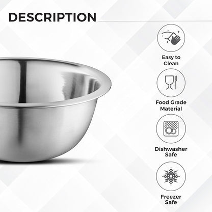 AVADOR® Premium Stainless Steel Mixing Bowls, Set of 5 Brushed Stainless Steel Mixing Bowl Set, Easy To Clean, Space Saving, Great for Cooking, Baking, Prepping (5 Pc Mixing Bowl)