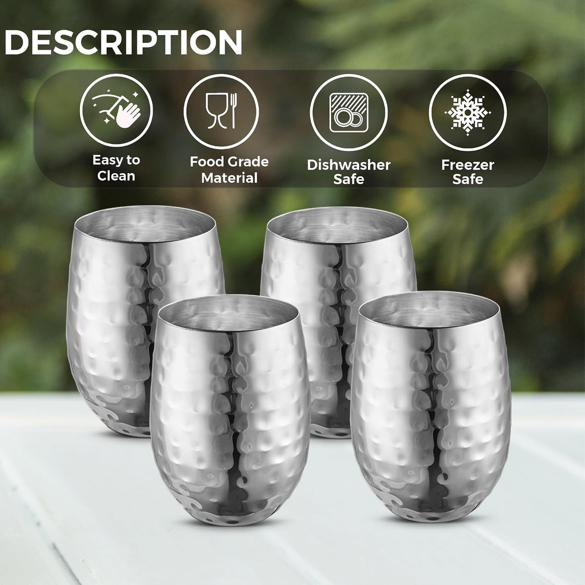 AVADOR® Set of 4 Stainless Steel Shatterproof Drinkware Tumblers Stainless Steel Finish
