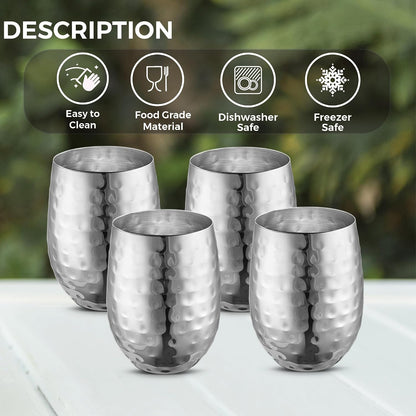 AVADOR® Set of 4 Stainless Steel Shatterproof Drinkware Tumblers Stainless Steel Finish