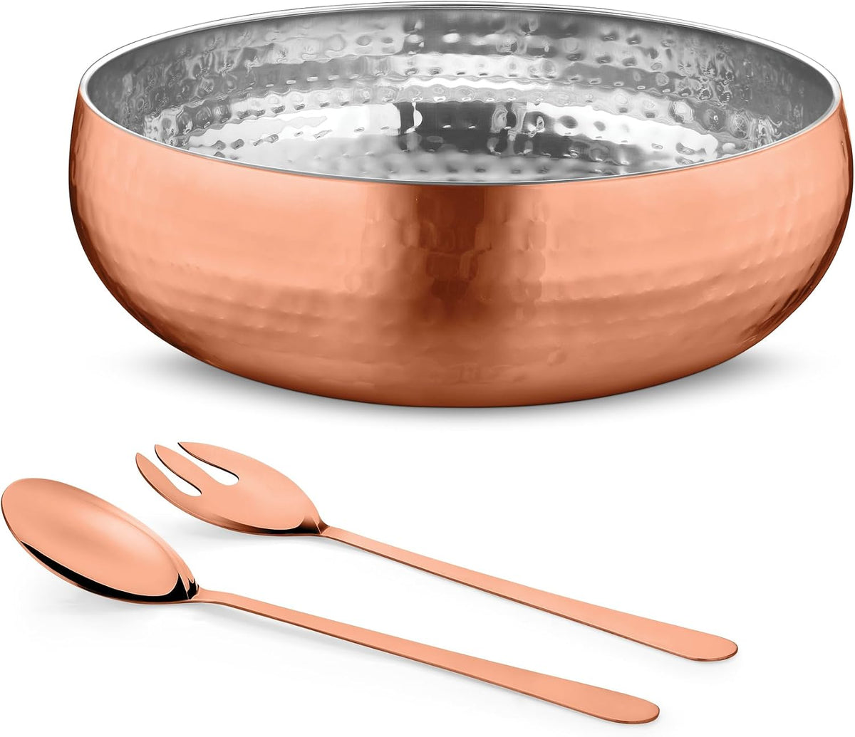AVADOR® 3-Piece Premium Stainless Steel Salad Mixing Bowl Set - Rose Gold