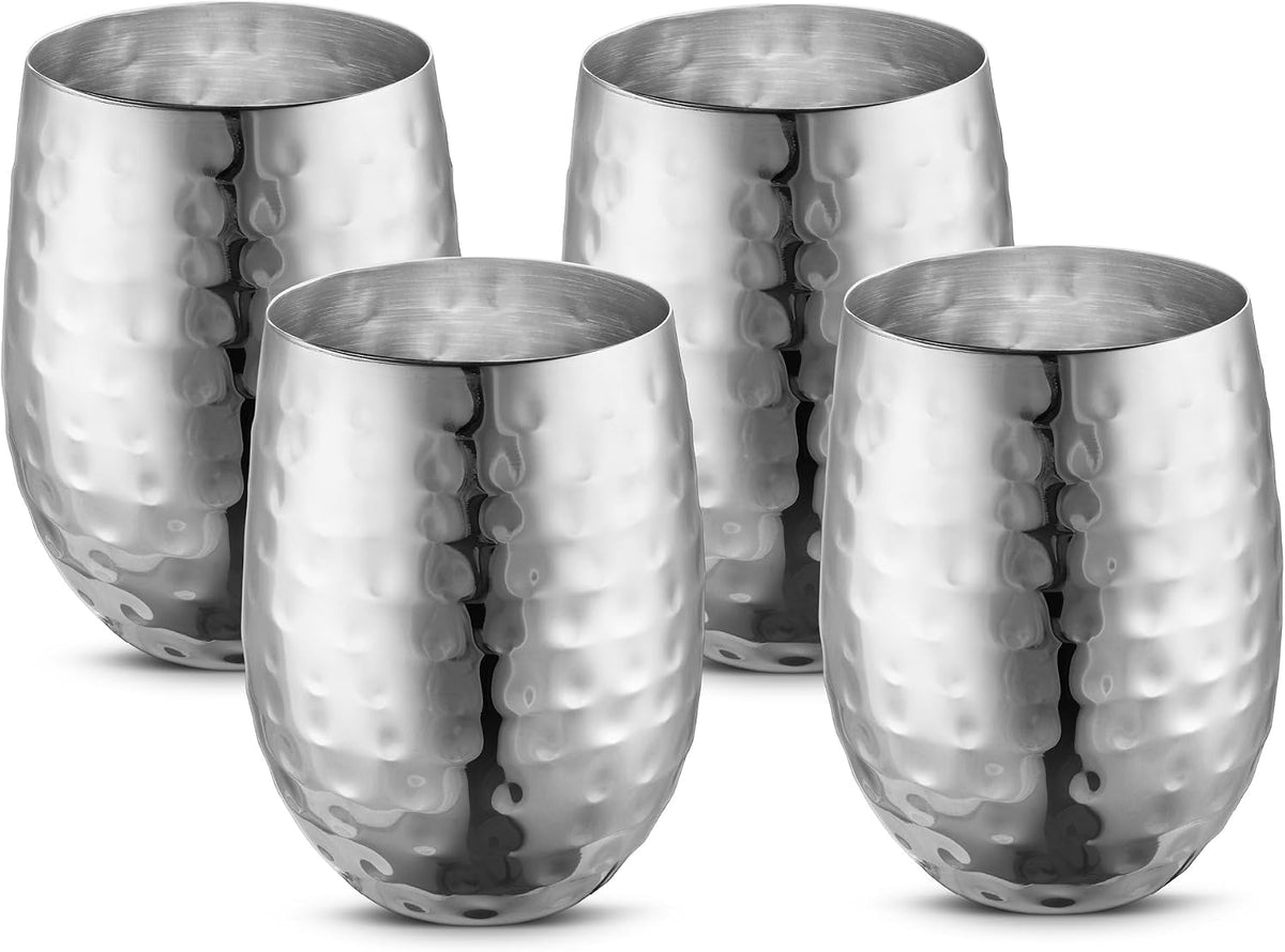 AVADOR® Set of 4 Stainless Steel Shatterproof Drinkware Tumblers Stainless Steel Finish