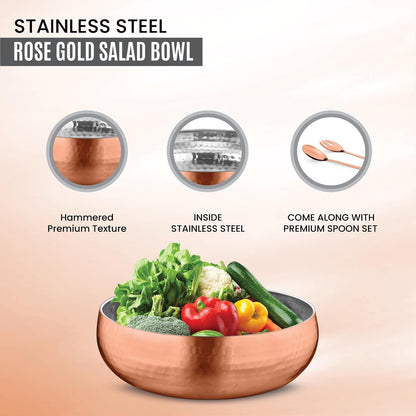 AVADOR® 3-Piece Premium Stainless Steel Salad Mixing Bowl Set - Rose Gold