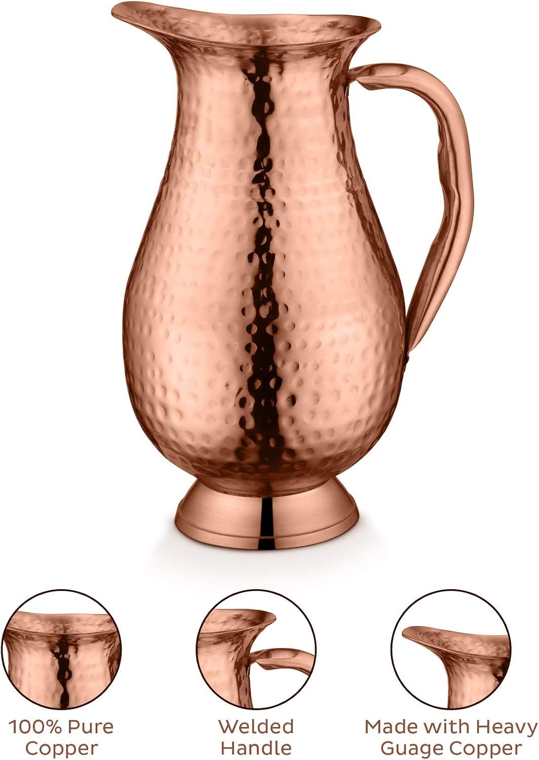 AVADOR® Handcrafted Pure Copper Jug Pitcher - Design 1 (no lid)