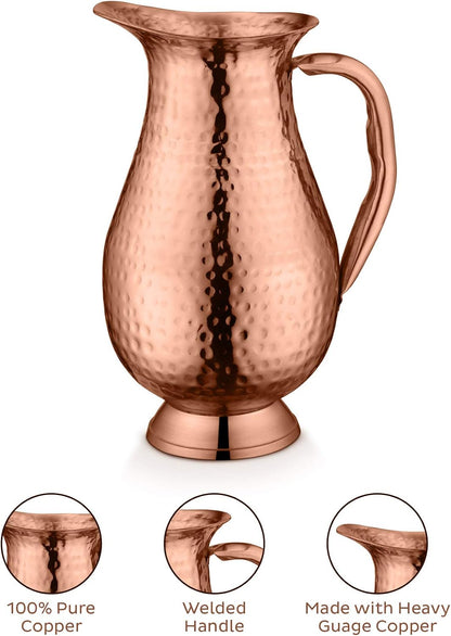 AVADOR® Handcrafted Pure Copper Jug Pitcher - Design 1 (no lid)