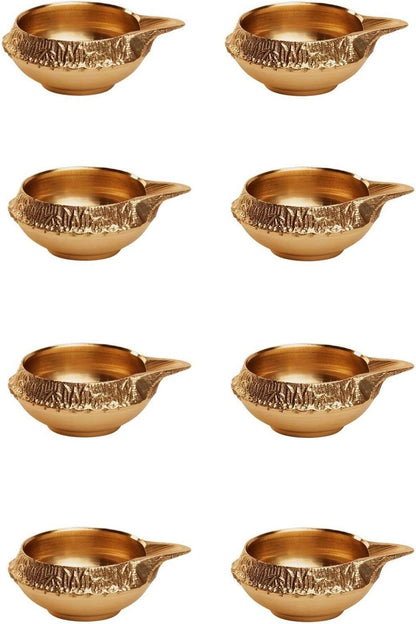 AVADOR® Handmade Brass Indian Puja Oil Lamp, Golden Diya Lamp Engraved Design, 2.5 Inch (8)