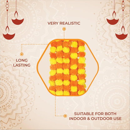 AVADOR® Set of 5 Artificial Flower Garland Strings for Special Occasions | Home Puja | Home Decor | Diwali Decor | House Warmings | Indian Wedding Celebration Lemon Yellow + Mango Yellow D17