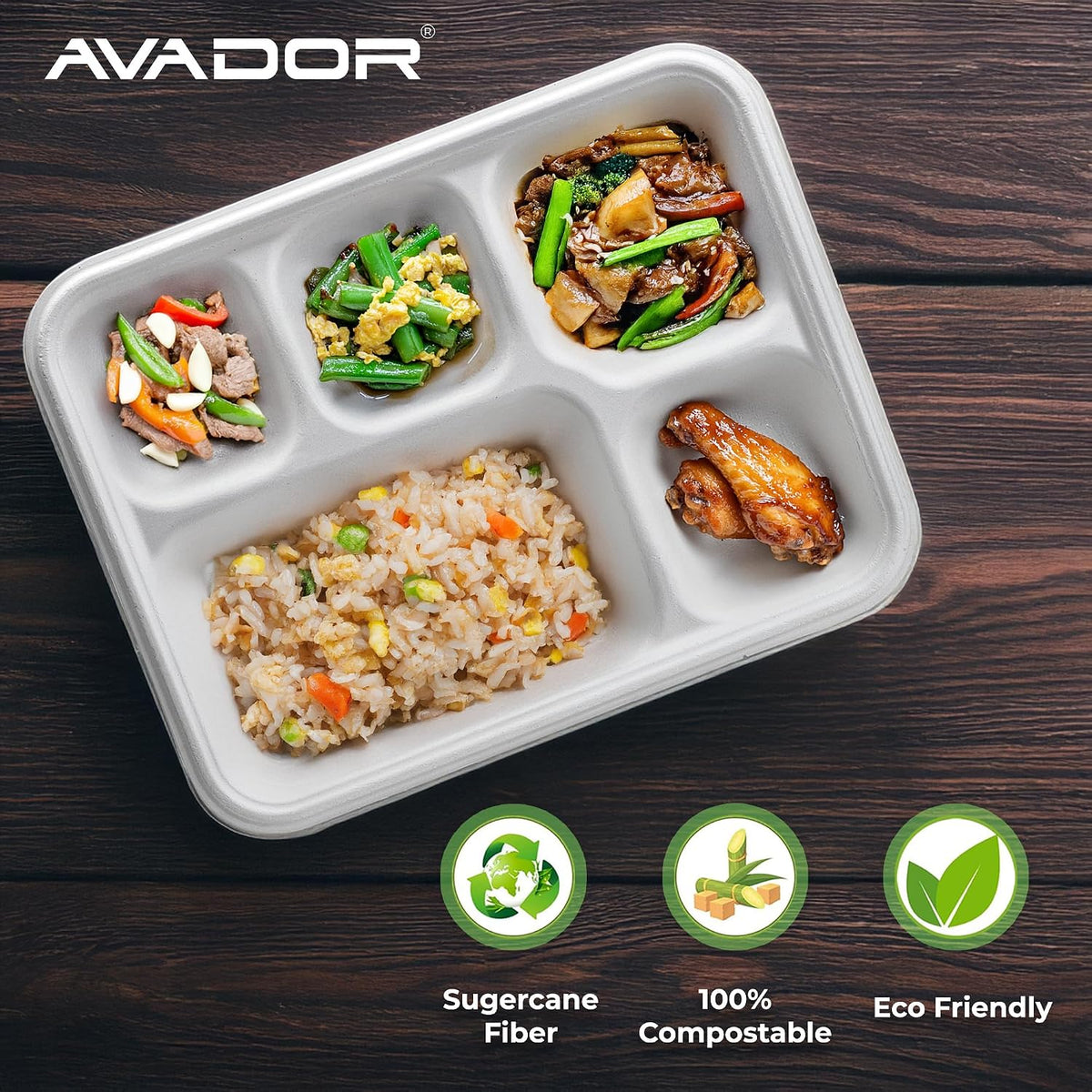 AVADOR® Compostable Compartment Tray Pack 125 Pack