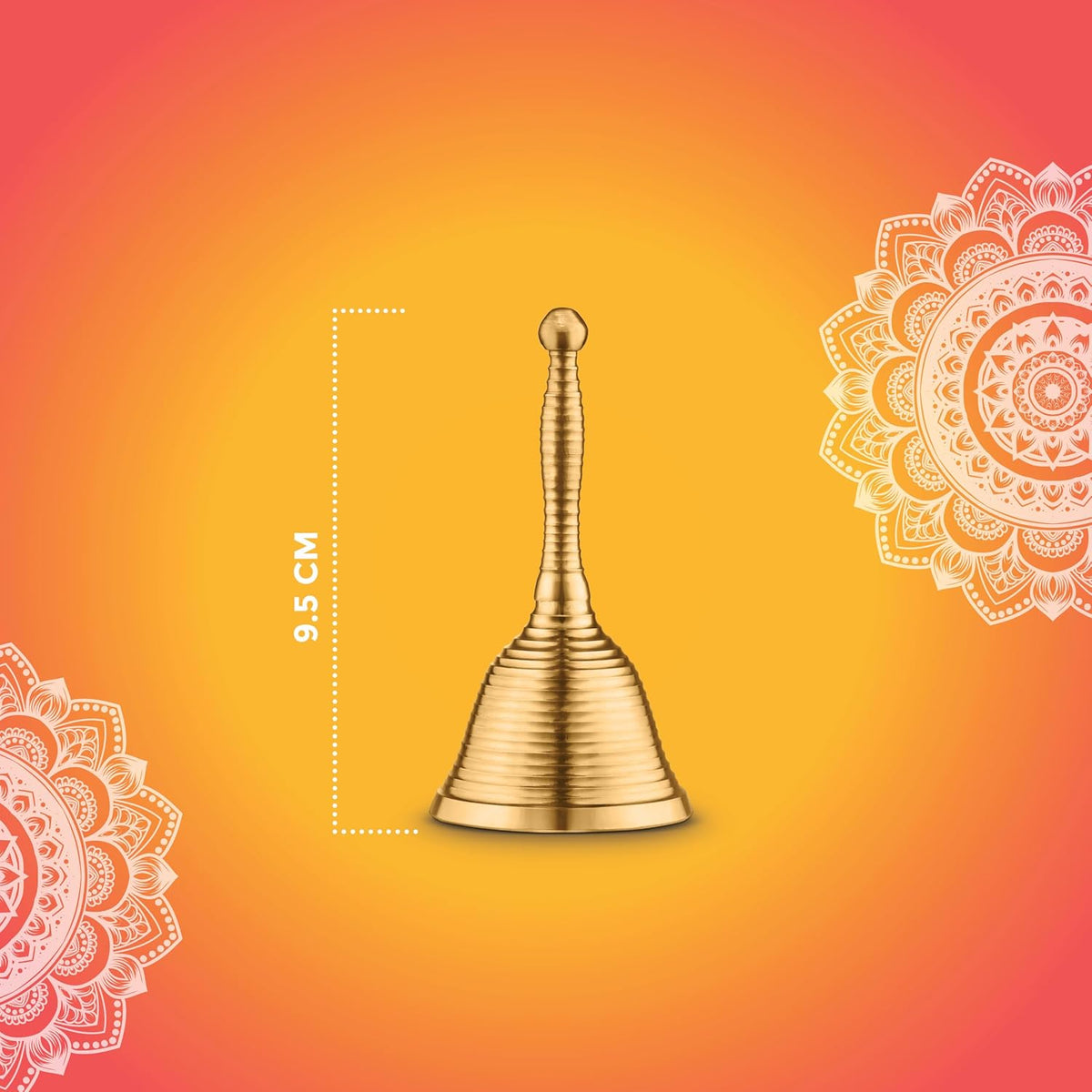 AVADOR® Handmade Brass Indian Puja Oil Lamp, Golden Diya Lamp Engraved Design Diya for Diwali Pooja (Brass Bell Set of 1)