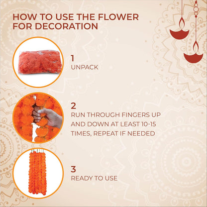 AVADOR® Set of 5 Artificial Flower Garland Strings for Special Occasions | Home Puja | Home Decor | Diwali Decor | House Warmings | Indian Wedding Celebration Orange D2
