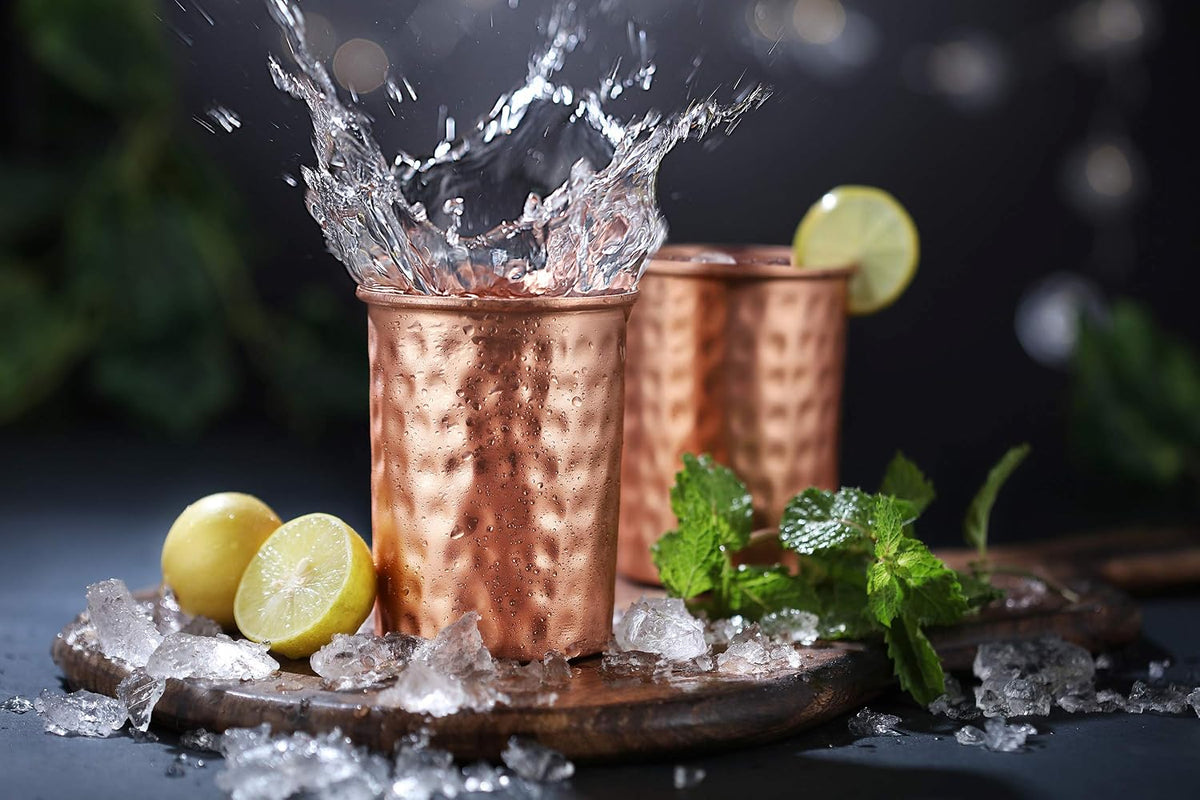 AVADOR® Handcrafted Pure Copper Pitcher/Jug with 2 Glasses, Hammered Finish