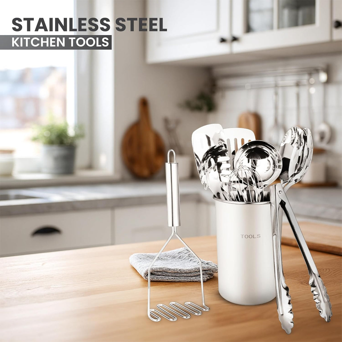 AVADOR® Premium 10-Piece Stainless Steel Kitchen Tool Set with White/ Cream Holder