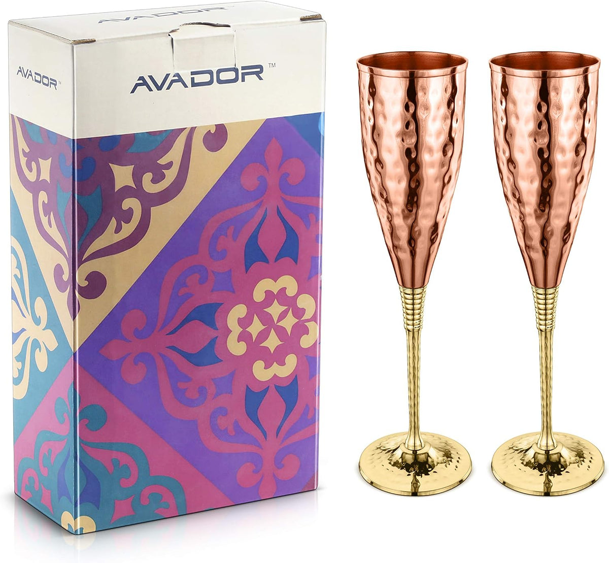 AVADOR® Set of 2 Shatterproof Handcrafted Copper Champagne Flutes