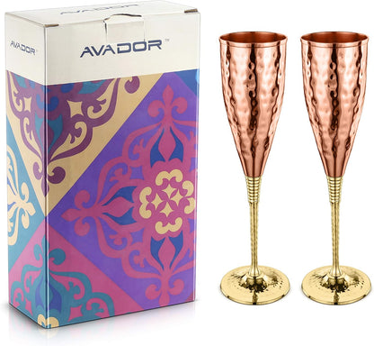 AVADOR® Set of 2 Shatterproof Handcrafted Copper Champagne Flutes