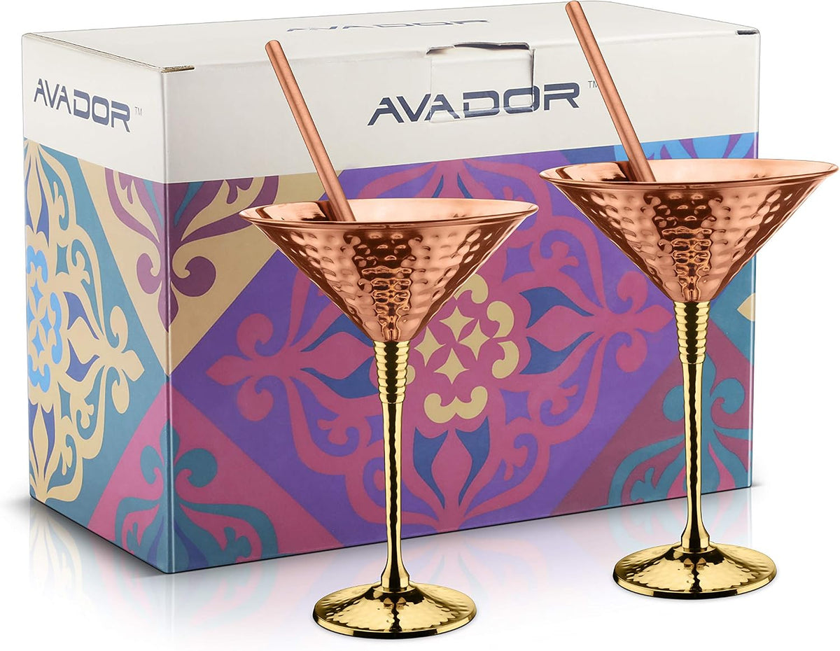 AVADOR® Set of 2 Shatterproof Handcrafted Copper Martini Glasses