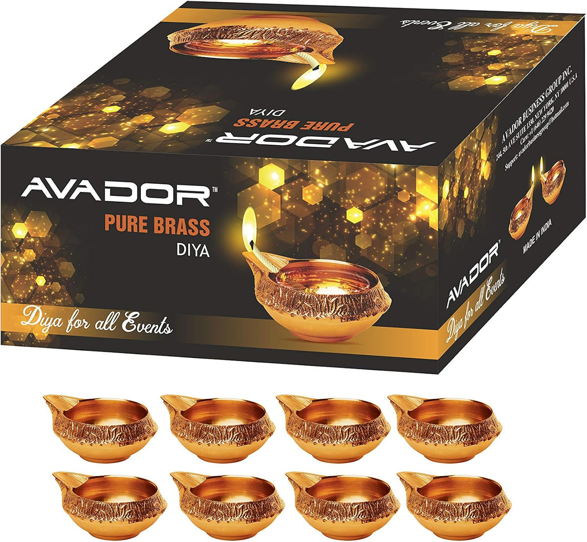 AVADOR® Handmade Brass Indian Puja Oil Lamp, Golden Diya Lamp Engraved Design, 2.5 Inch (8)