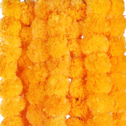 AVADOR® Set of 5 Artificial Flower Garland Strings for Special Occasions | Home Puja | Home Decor | Diwali Decor | House Warmings | Indian Wedding Celebration (Mango Yellow D3)
