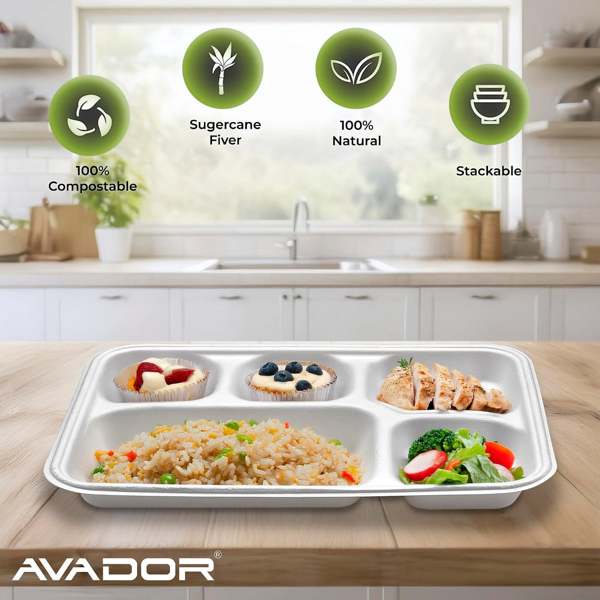 AVADOR® Compostable Compartment Tray Pack 125 Pack