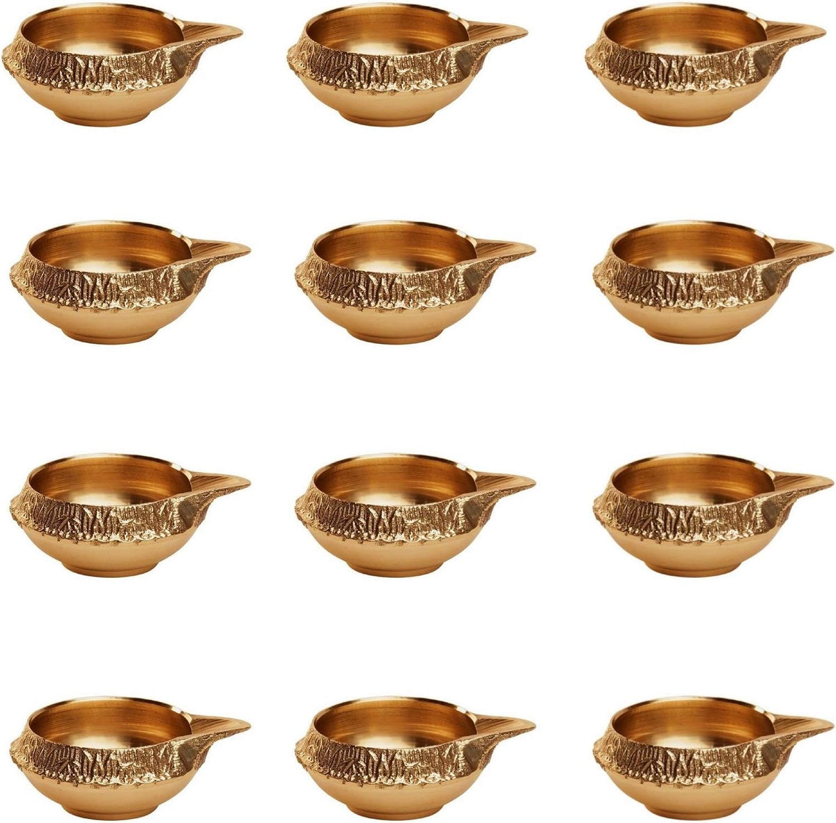 AVADOR® Handmade Brass Indian Puja Oil Lamp, Golden Diya Lamp Engraved Design, 2.5 Inch (12)