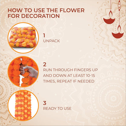 AVADOR® Set of 5 Artificial Flower Garland Strings for Special Occasions | Home Puja | Home Decor | Diwali Decor | House Warmings | Indian Wedding Celebration Mango Yellow + Orange D20