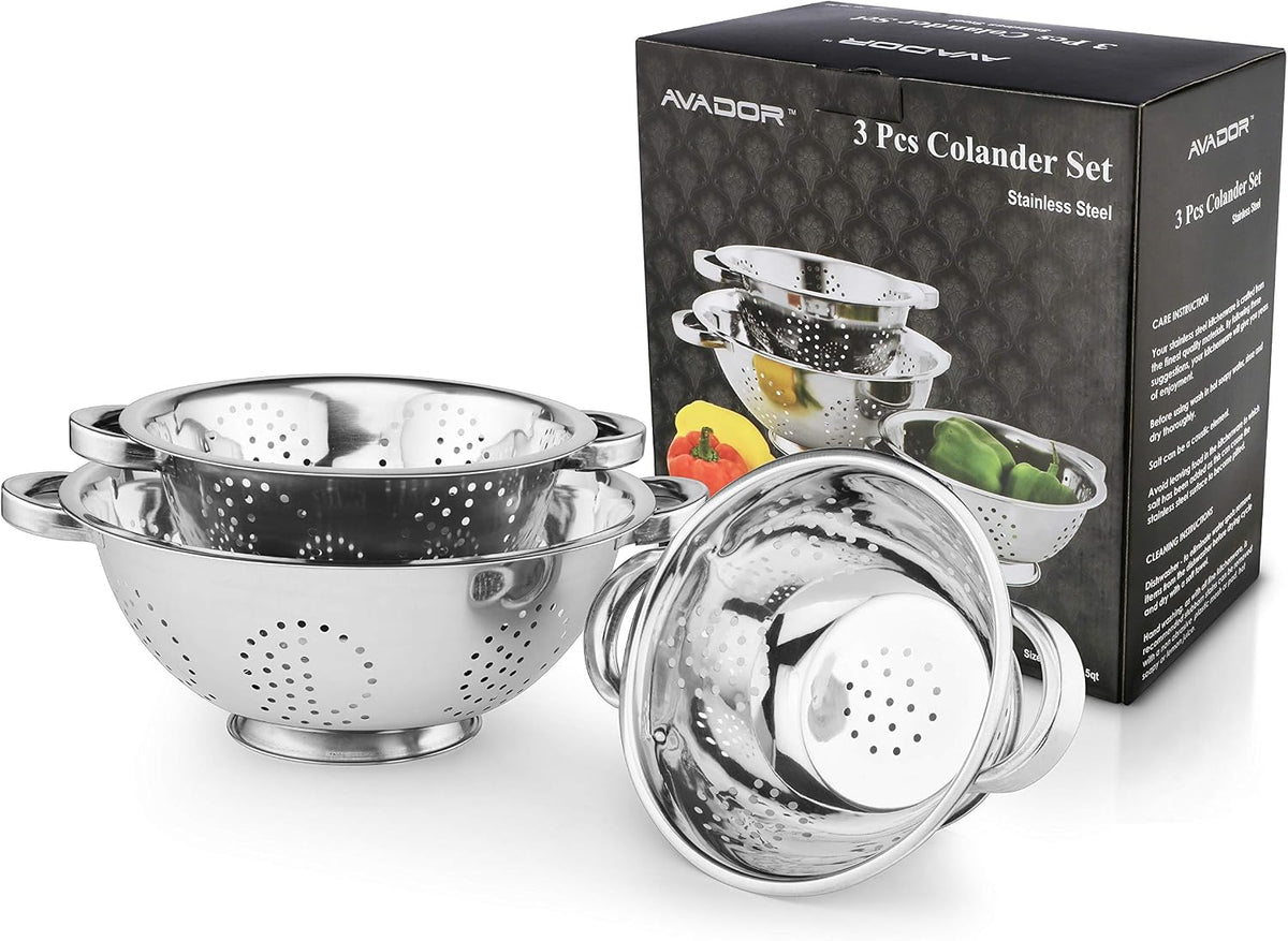 AVADOR® Set of 3 Stainless Steel Colanders