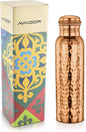 AVADOR® Handcrafted Pure Copper Water Bottle Vessel Hammered Finish 30 Oz. Leak Proof Gift Set Box