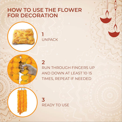 AVADOR® Set of 5 Artificial Flower Garland Strings for Special Occasions | Home Puja | Home Decor | Diwali Decor | House Warmings | Indian Wedding Celebration (Mango Yellow D3)