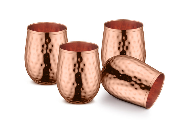 Pure Copper Glass Drinkware Tumbler Hammered Finish