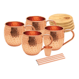 COPPER MOSCOW MULE MUGS WITH SHOT GLASS AND STRAWS AND COASTER