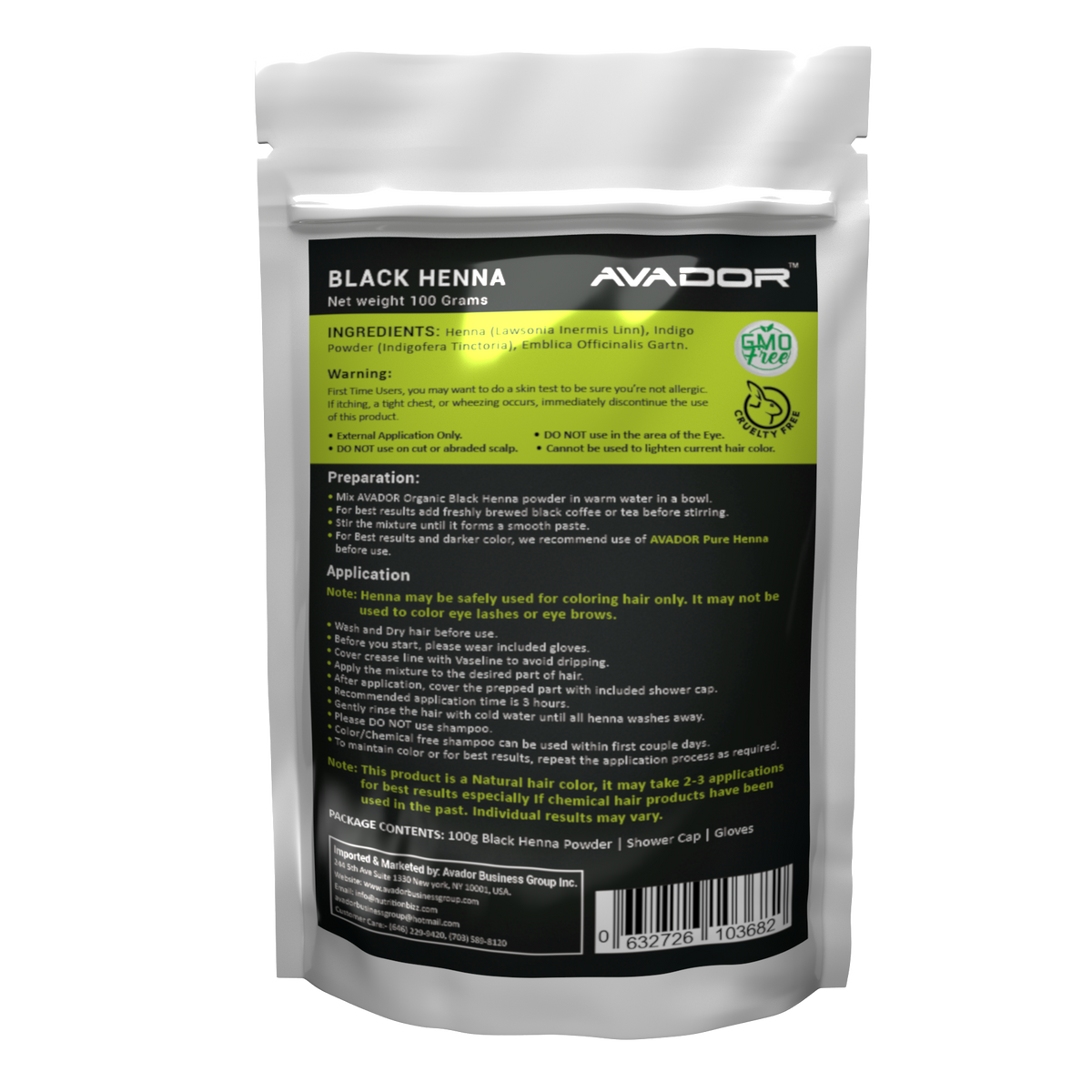 Natural Organic Henna Black Avador Business Group Inc 
