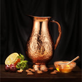 Hand Engraved 100% Pure Copper Jug Pitcher Drinkware Hammered Finish