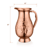 Hand Engraved 100% Pure Copper Jug Pitcher Drinkware Hammered Finish